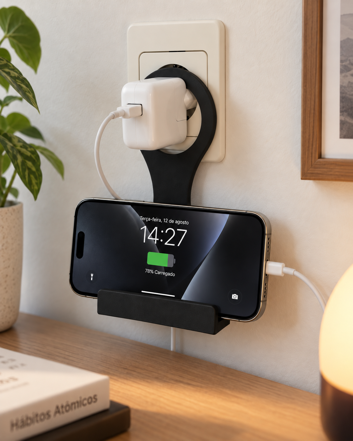 Suporte de Tomada para Celular durante Carregamento