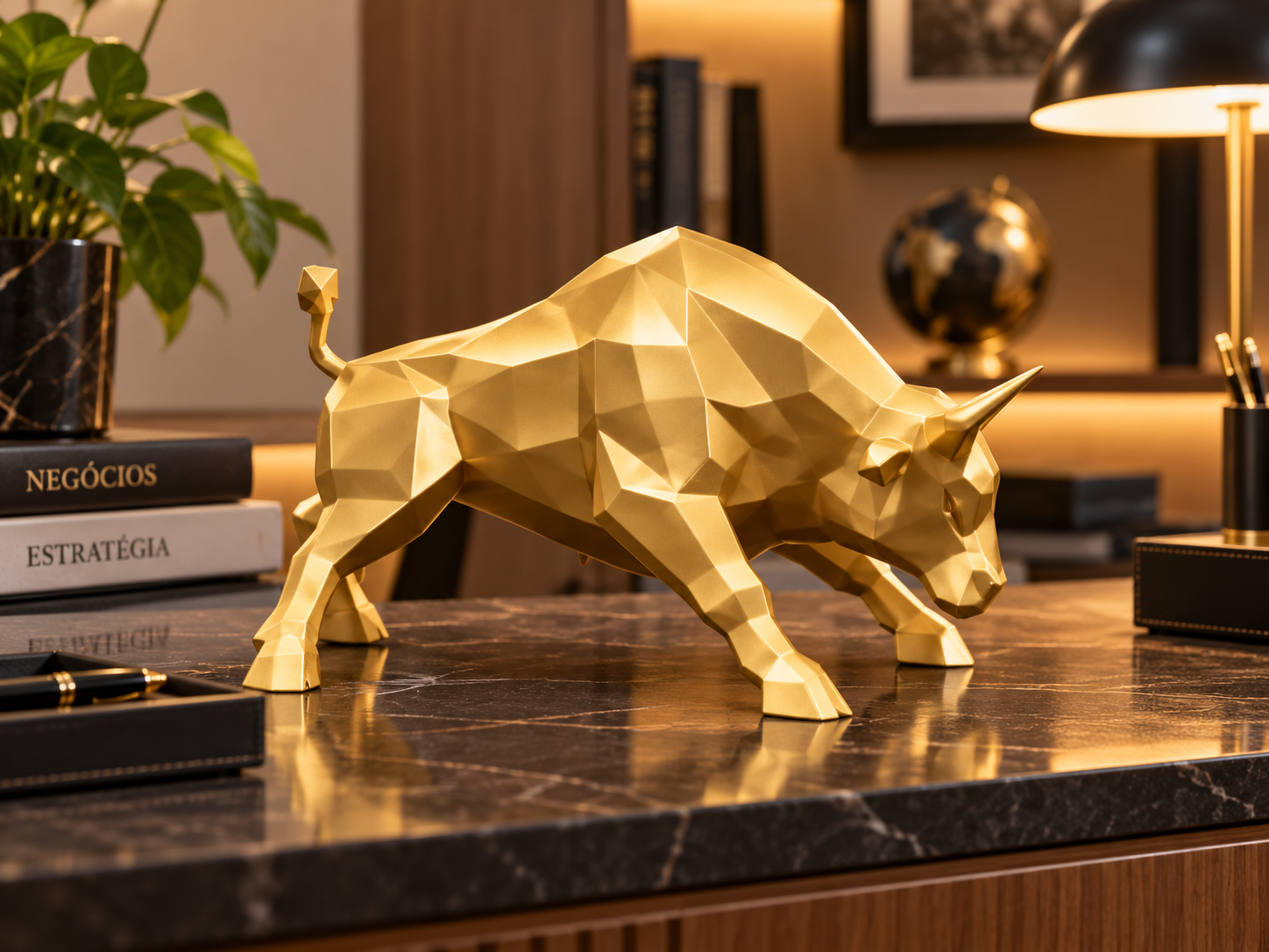 Touro Decorativo Low Poly Dourado