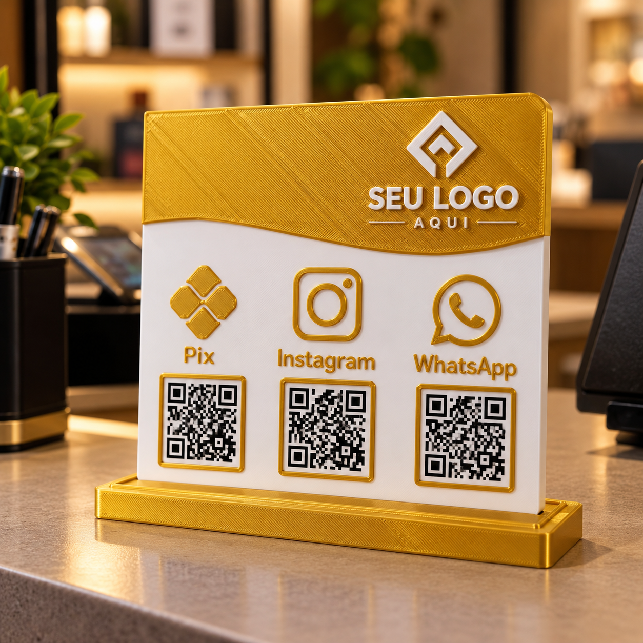 Placa Personalizada com 3 QR Codes e Logomarca