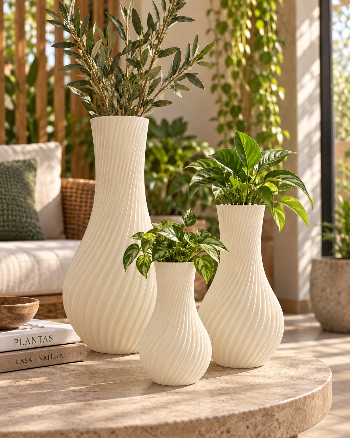 Conjunto de 3 Vasos Decorativos Ondulados